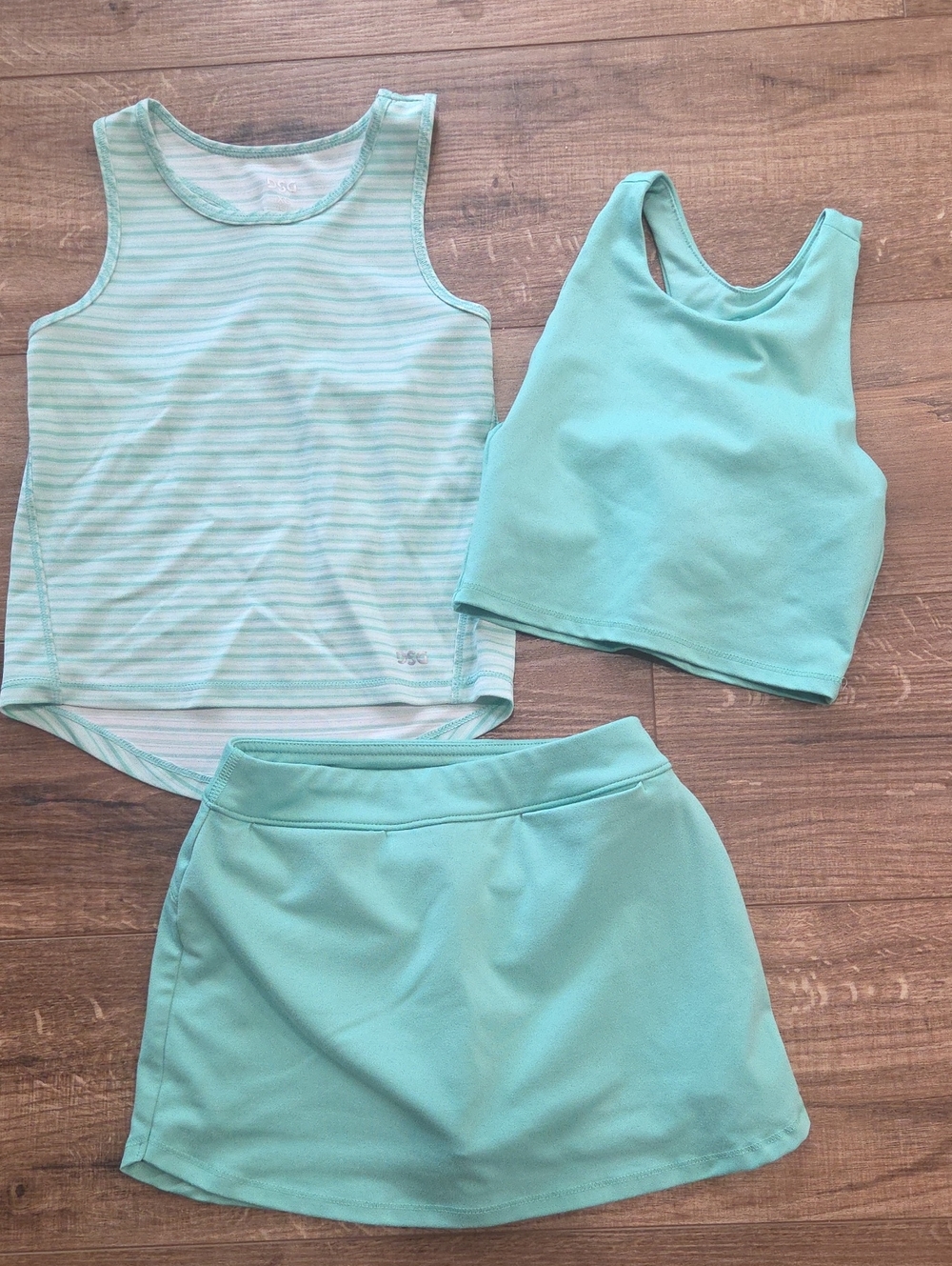 DSG Mint Green Girls' Tank, Crop Top & Skort Set
